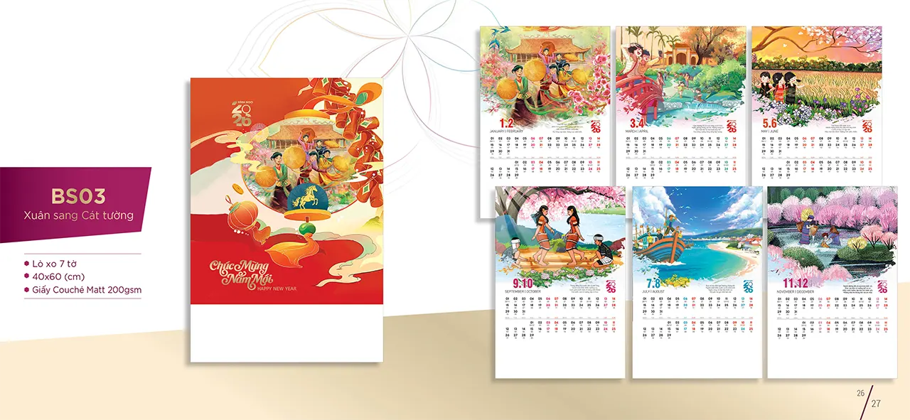 In Lịch Lò Xo 7 Tờ