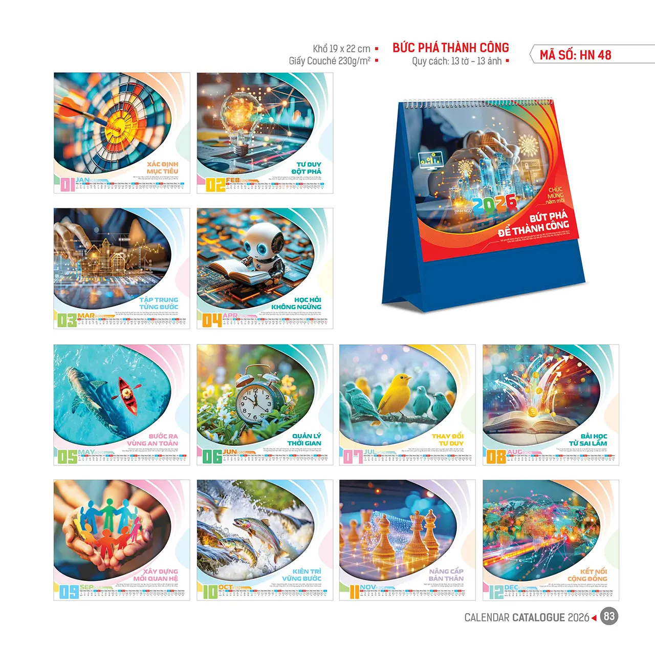 Lịch để bàn 2026 mã HN – Mẫu lịch đẹp, sang trọng, in logo theo yêu cầu