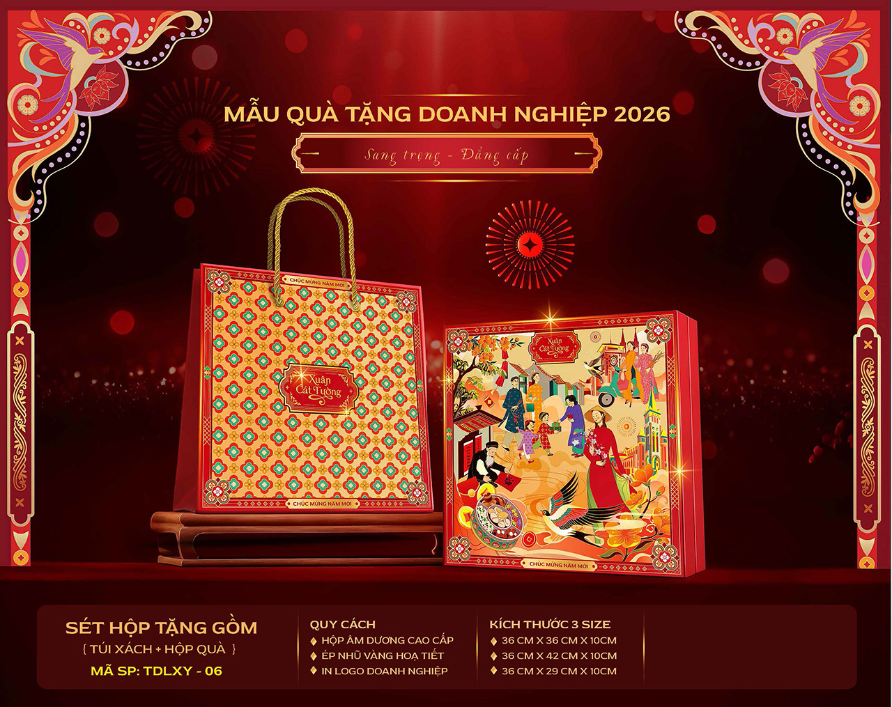 Vỏ hộp quà Tết 2026 thiết kế sang trọng