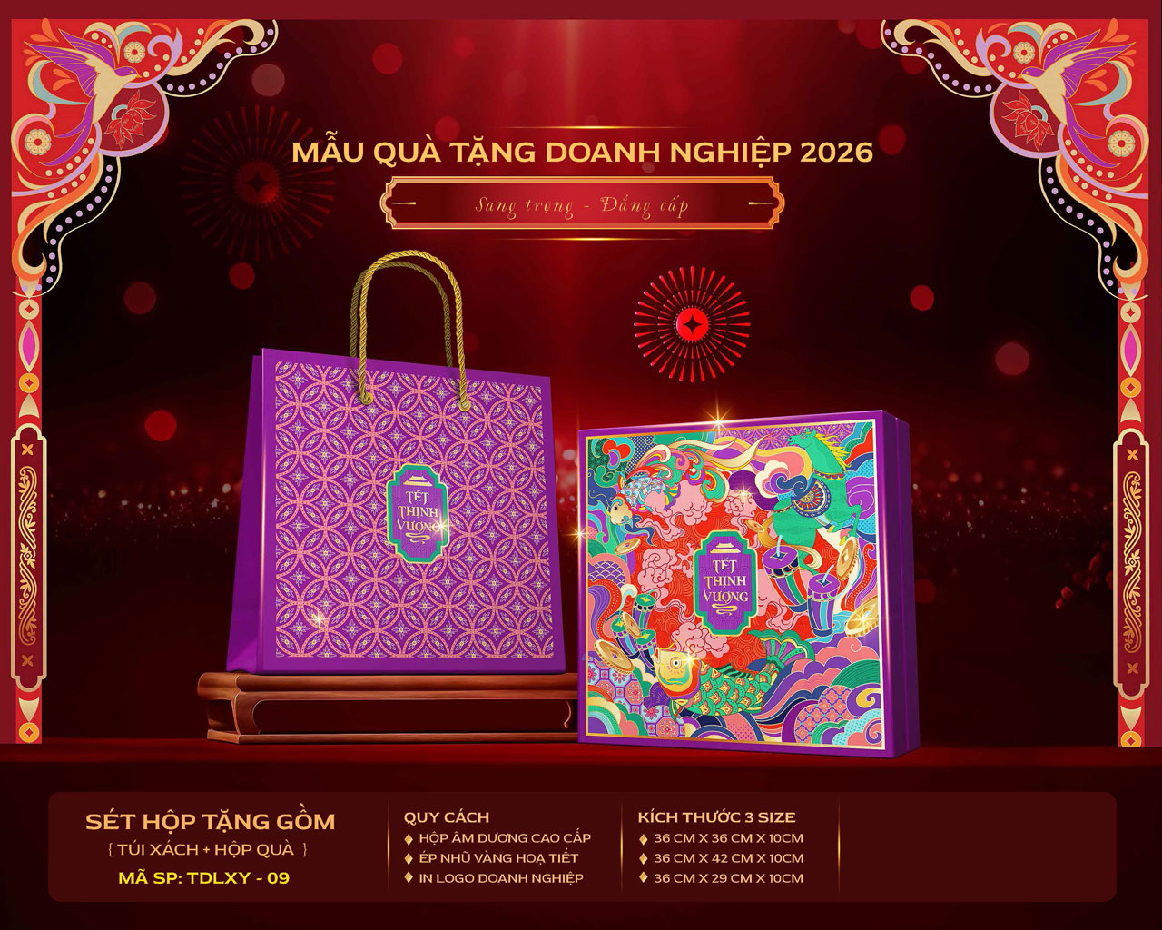 Hộp quà Tết 2026 phối màu đỏ vàng bắt mắt