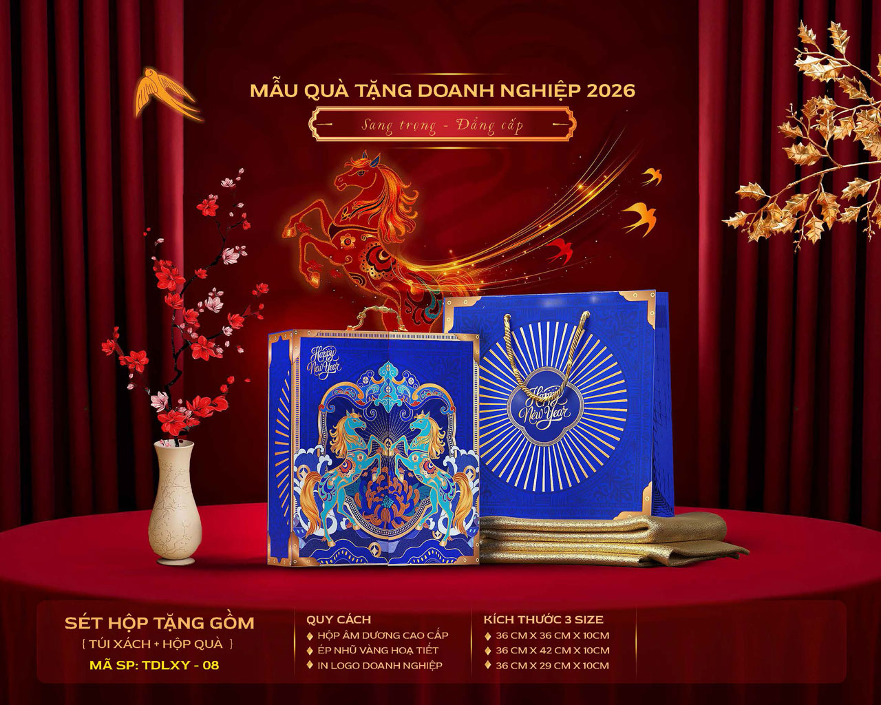 Mẫu hộp quà Tết cao cấp kiểu hộp rượu