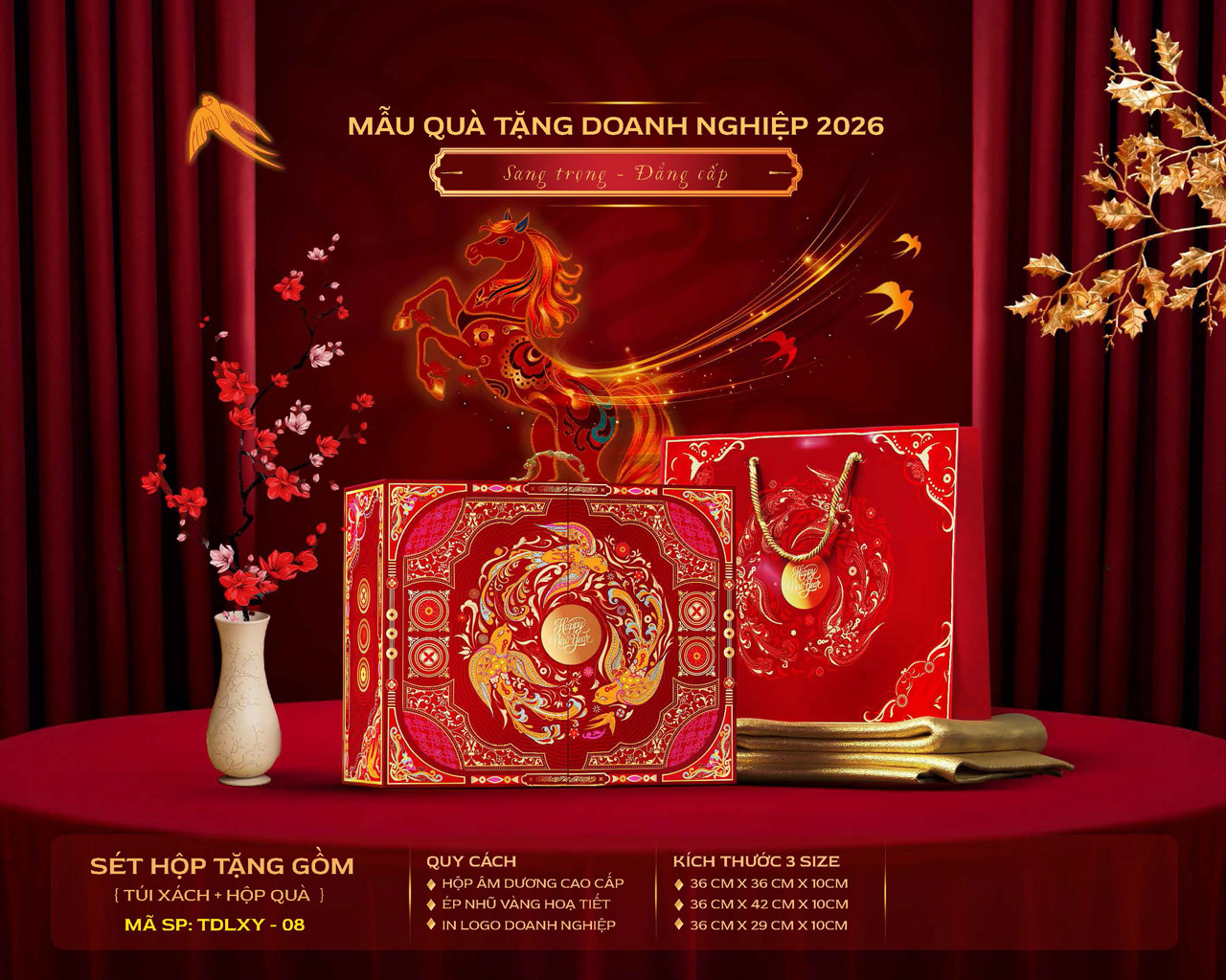 Mẫu vỏ hộp quà Tết đẹp ấn tượng xuân 2026