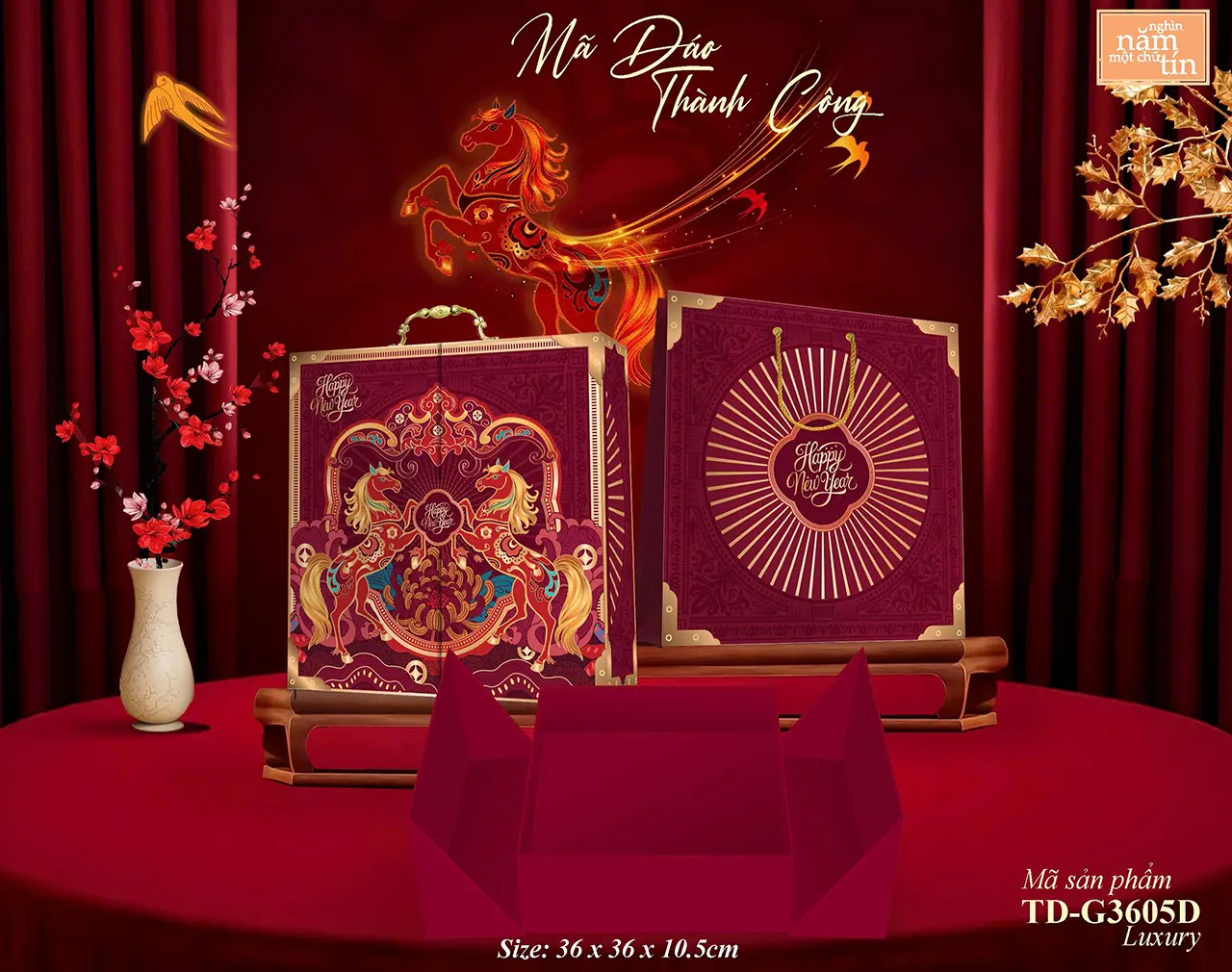 Hộp quà Tết cao cấp có quai xách tiện lợi