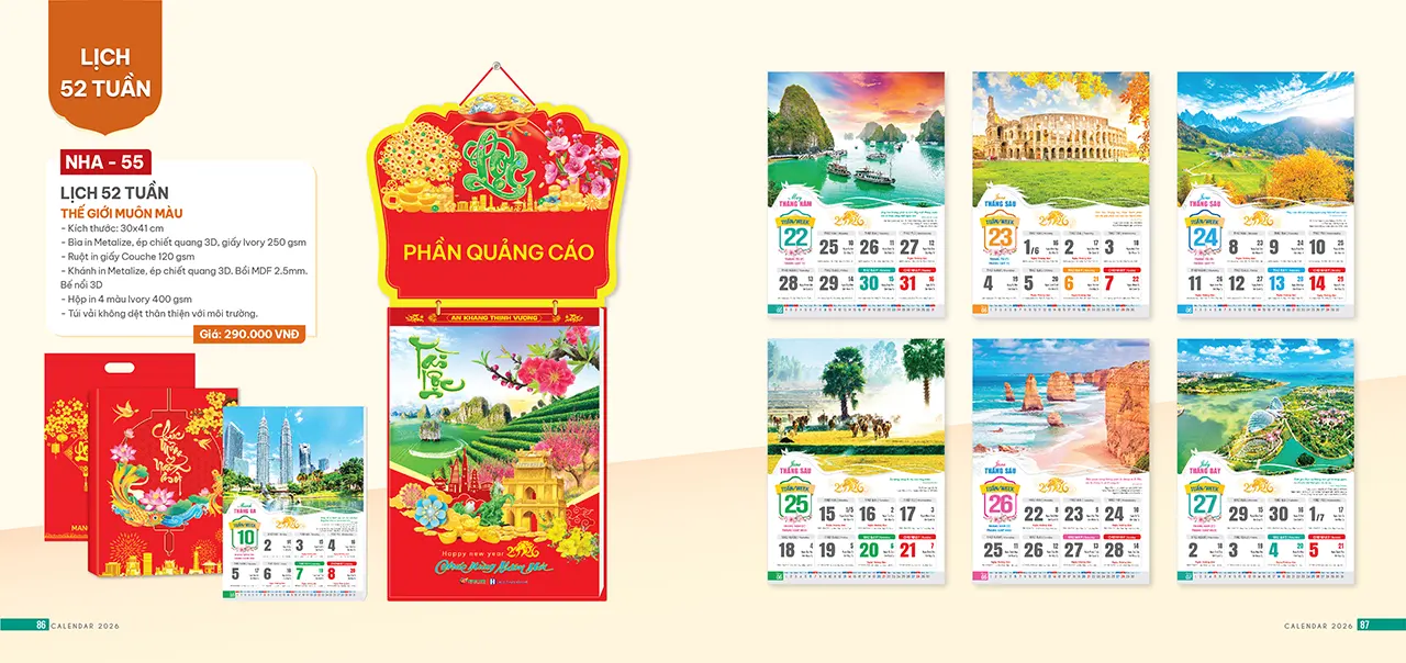 mẫu lịch 52 tuần để bàn mã NHA
