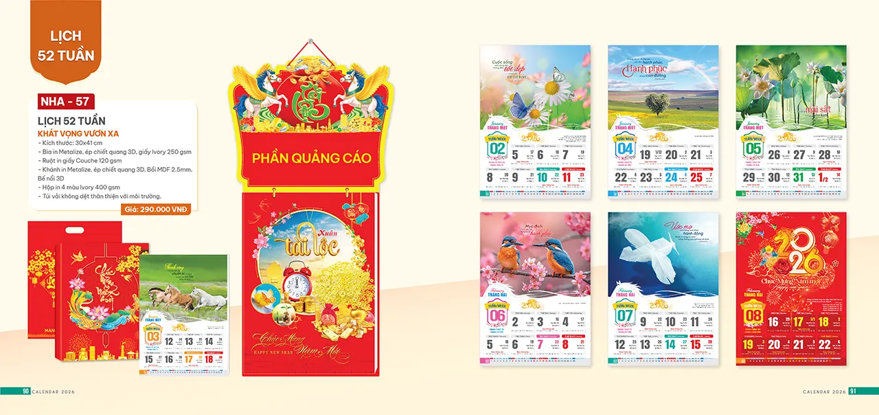 lịch tết 2026 mẫu 52 tuần mã NHA