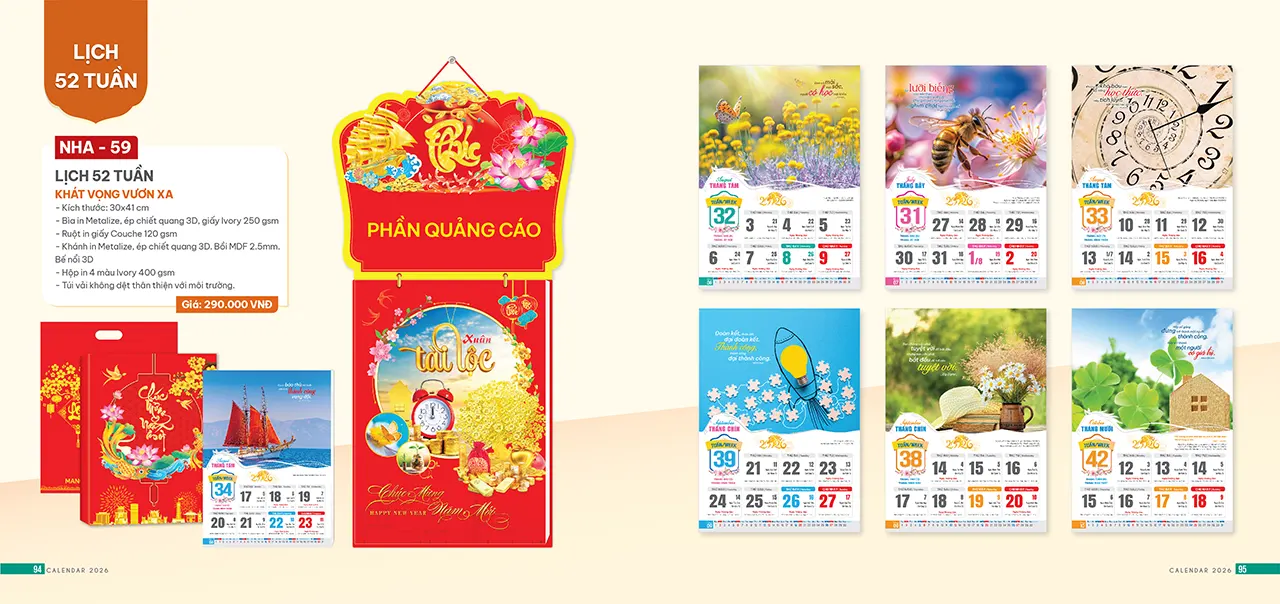 lịch 52 tuần in logo công ty năm 2026