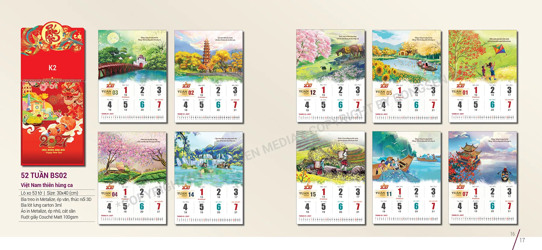 Mẫu lịch 52 tuần năm 2027