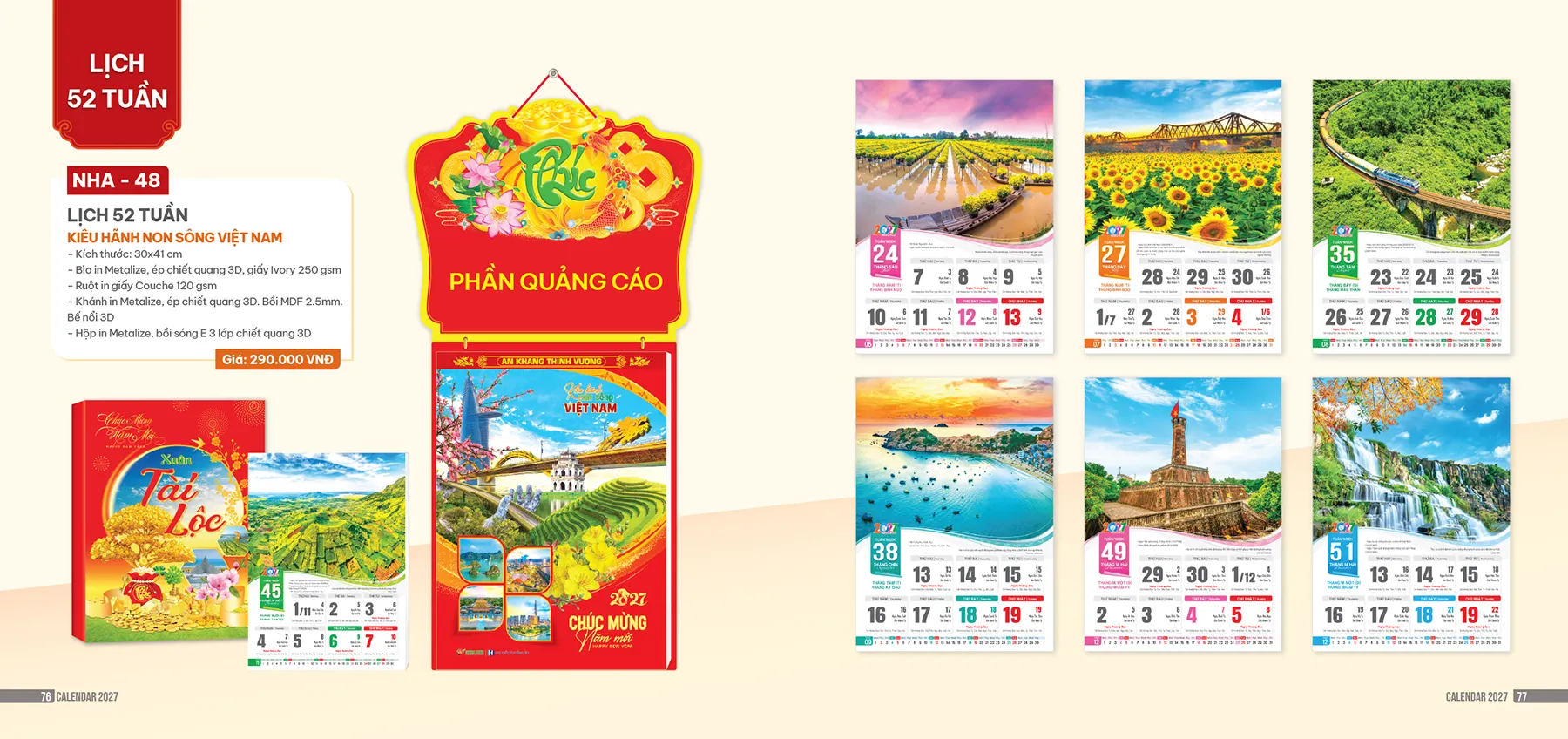 Lịch 52 tuần 2027 in thương hiệu doanh nghiệp