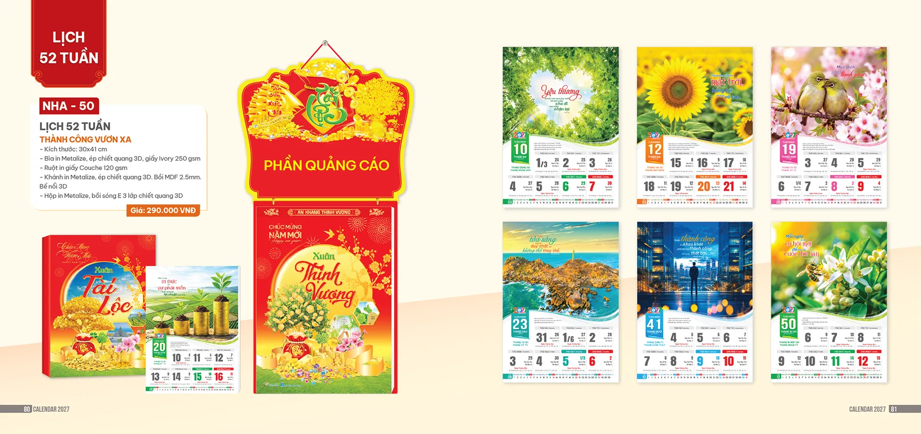 Lịch 52 tuần 2027 in thông tin công ty