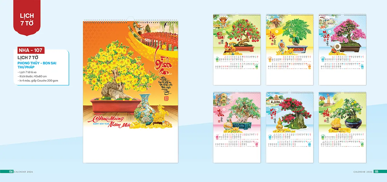 lịch treo tường 7 tờ phôi sẵn in nhanh