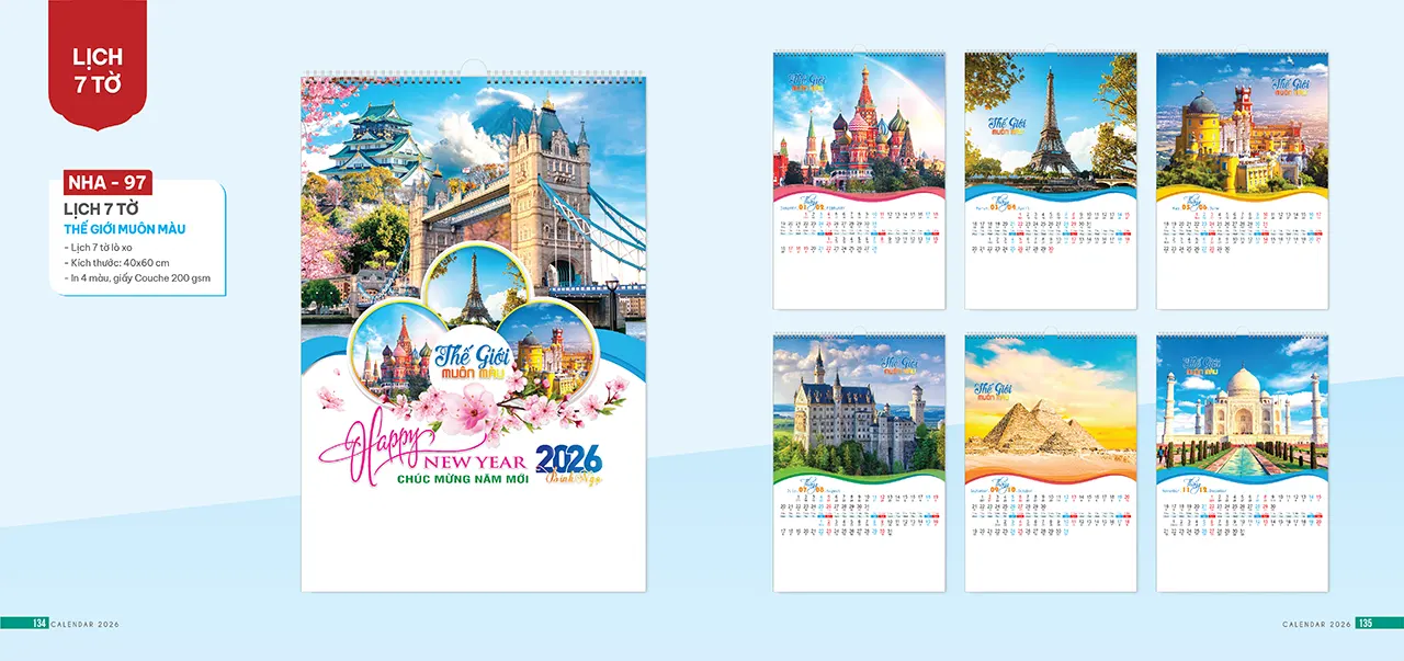 lịch treo tường lò xo 7 tờ phôi sẵn cho doanh nghiệp