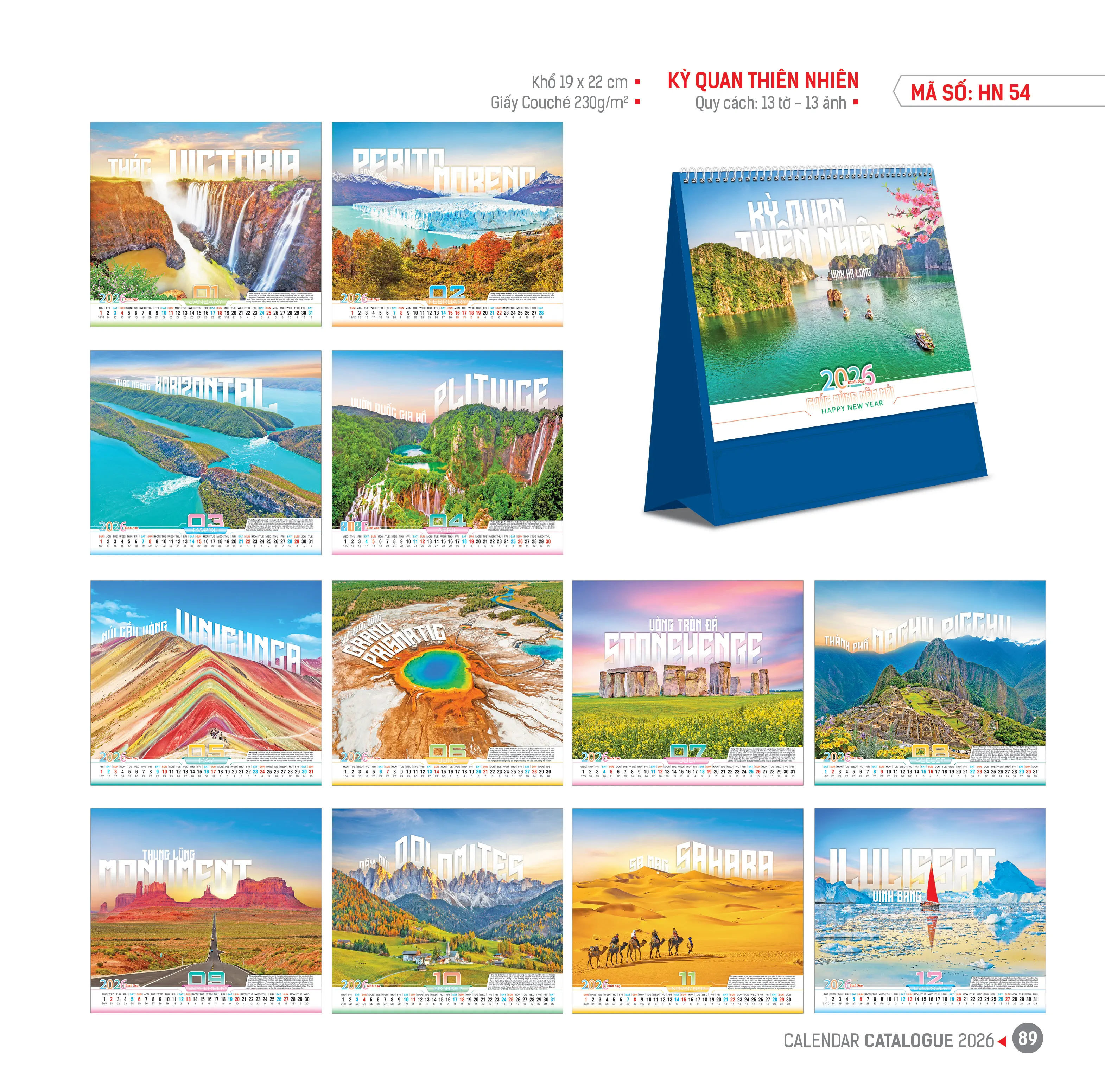 Mẫu lịch để bàn mã HN giấy Couche cao cấp