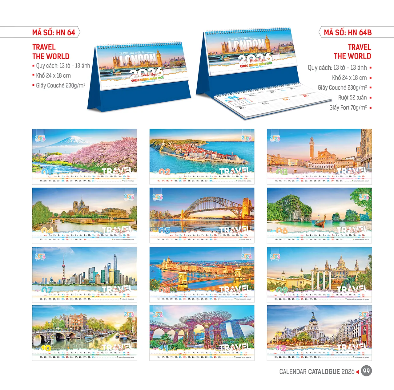 Lịch để bàn 2026 mã HN chủ đề sắc xuân