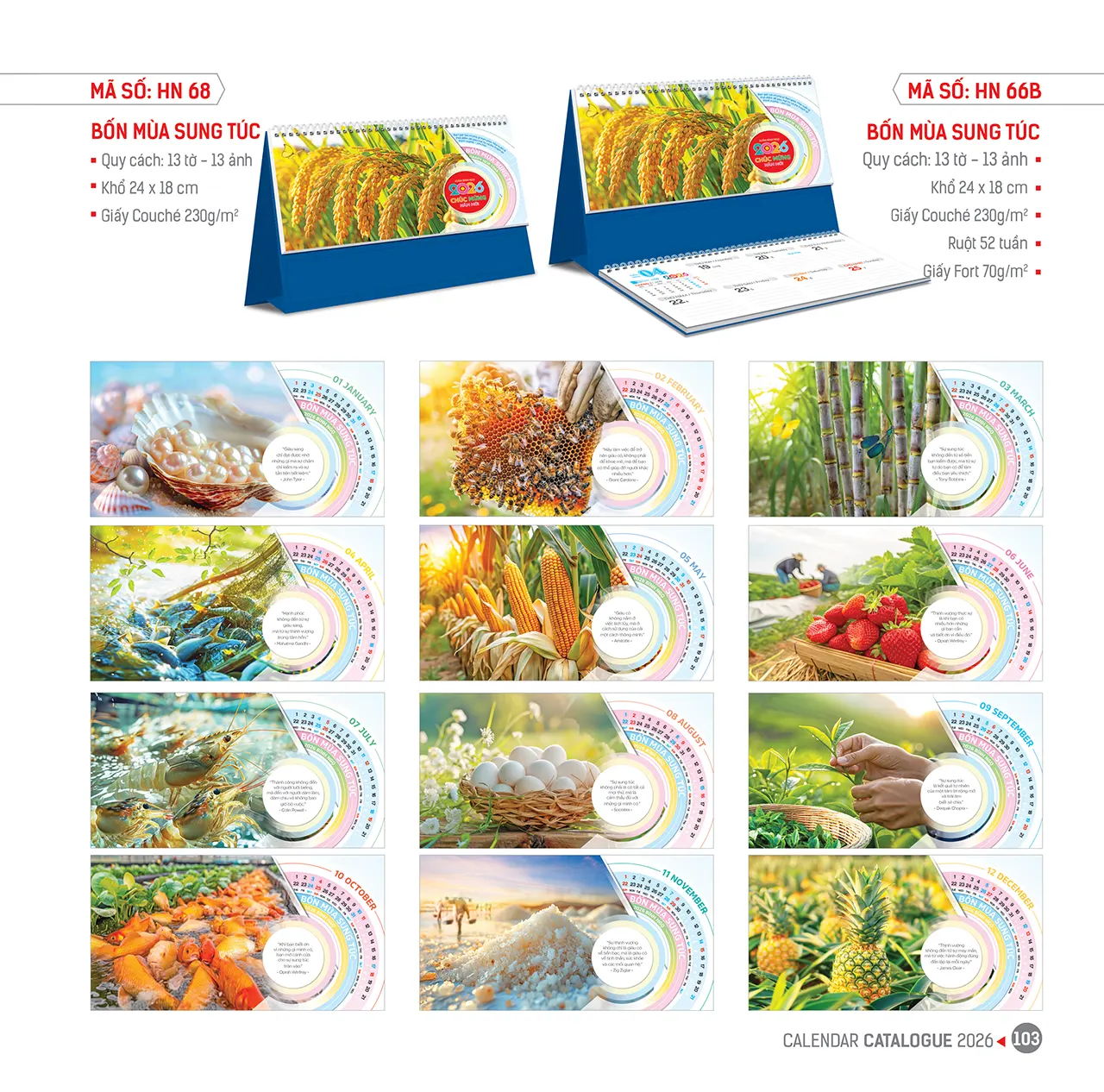 Mẫu lịch để bàn 2026 mã HN làm quà tặng Tết