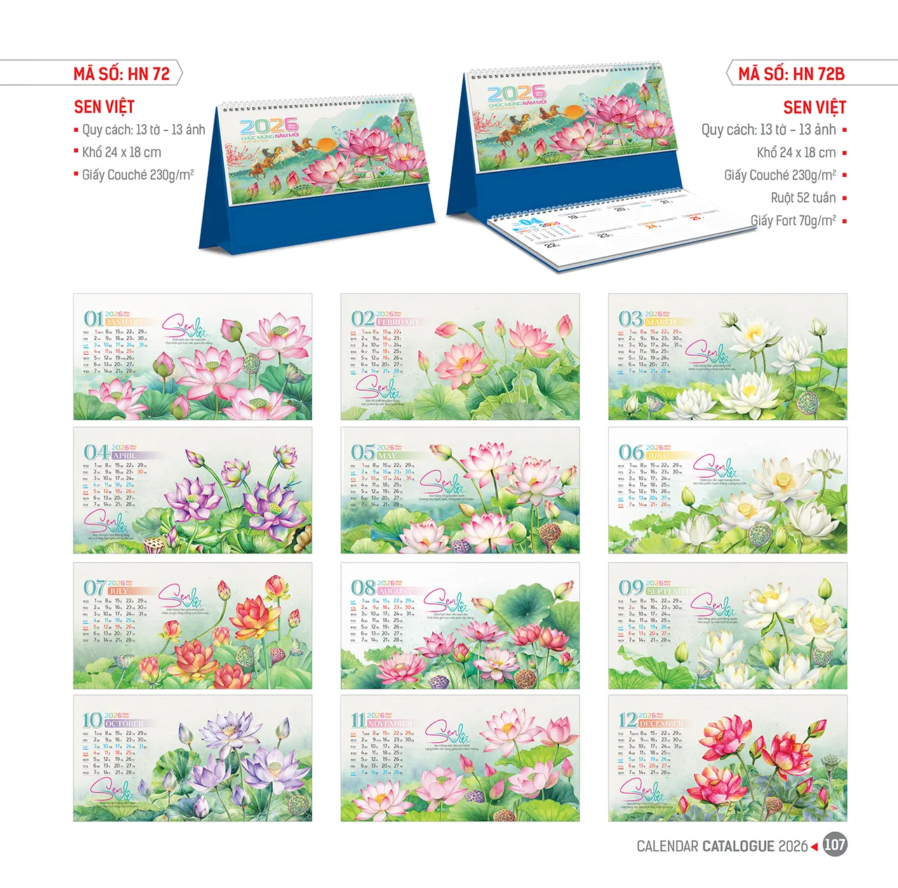 Lịch để bàn 2026 mã HN đế bìa cứng chắc chắn