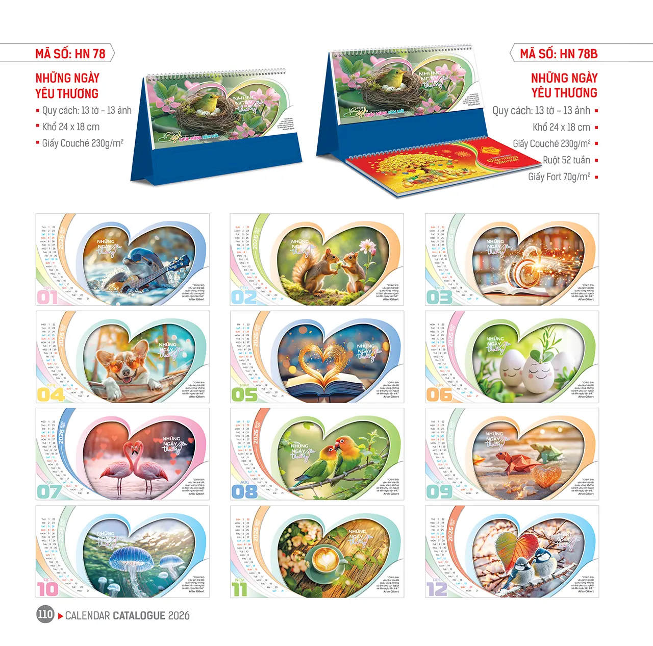 Lịch để bàn 2026 mã HN phong cách tối giản