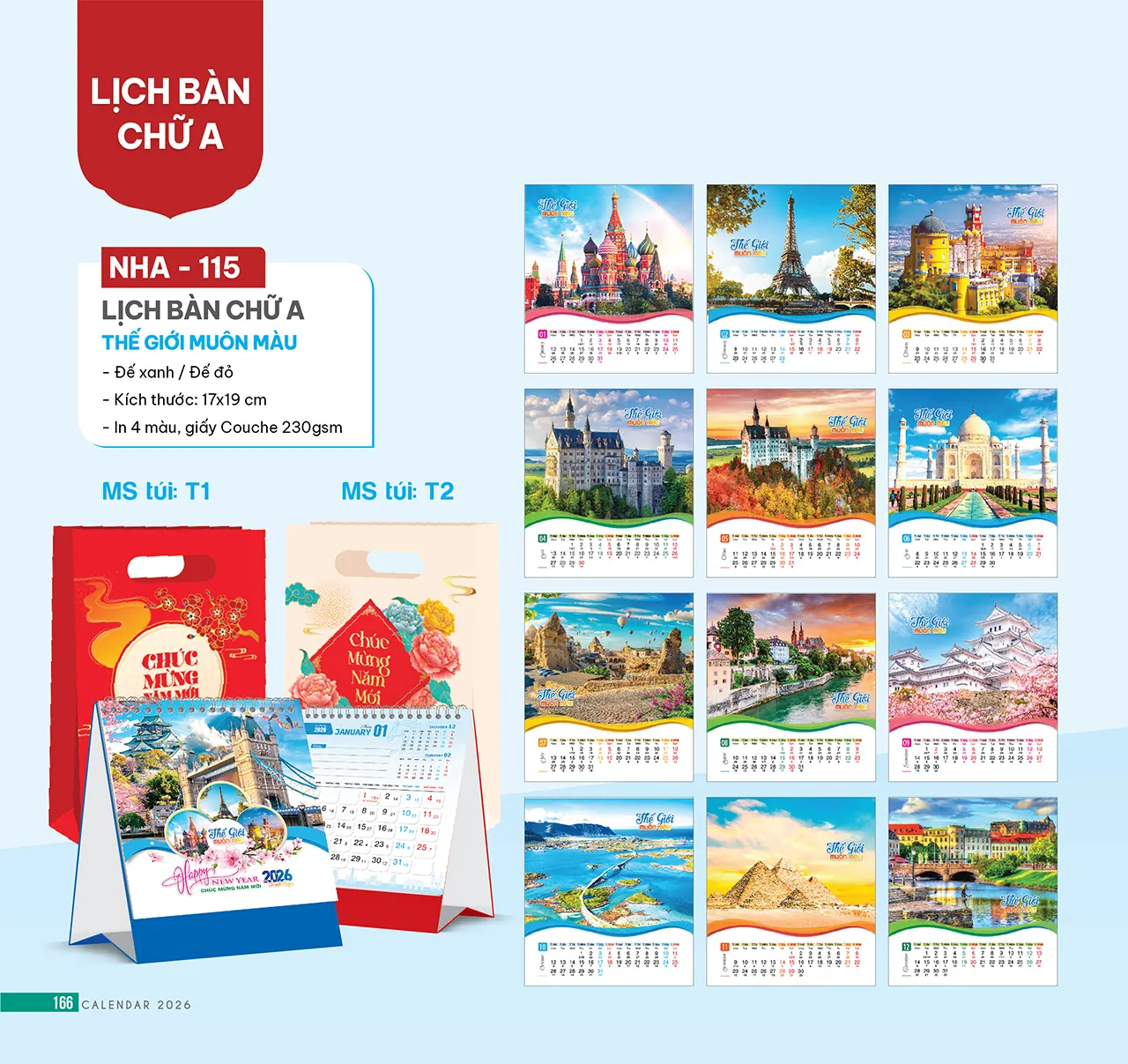 Lịch để bàn phôi sẵn 2026 NHA mẫu đẹp sang trọng