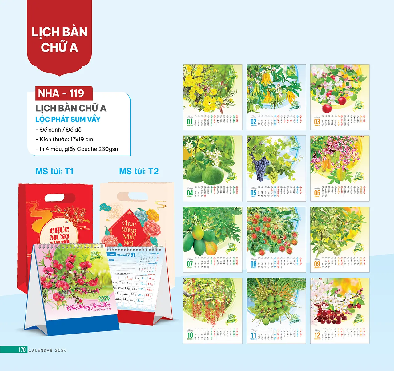 Lịch để bàn phôi sẵn 2026 thiết kế hiện đại