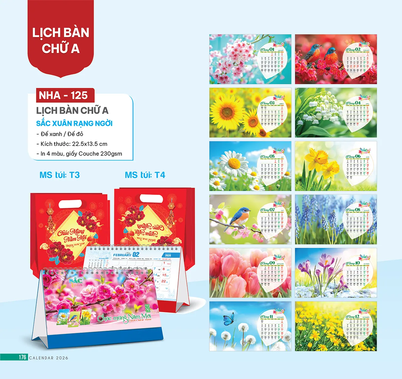 Lịch để bàn phôi sẵn 2026 NHA kiểu dáng hiện đại