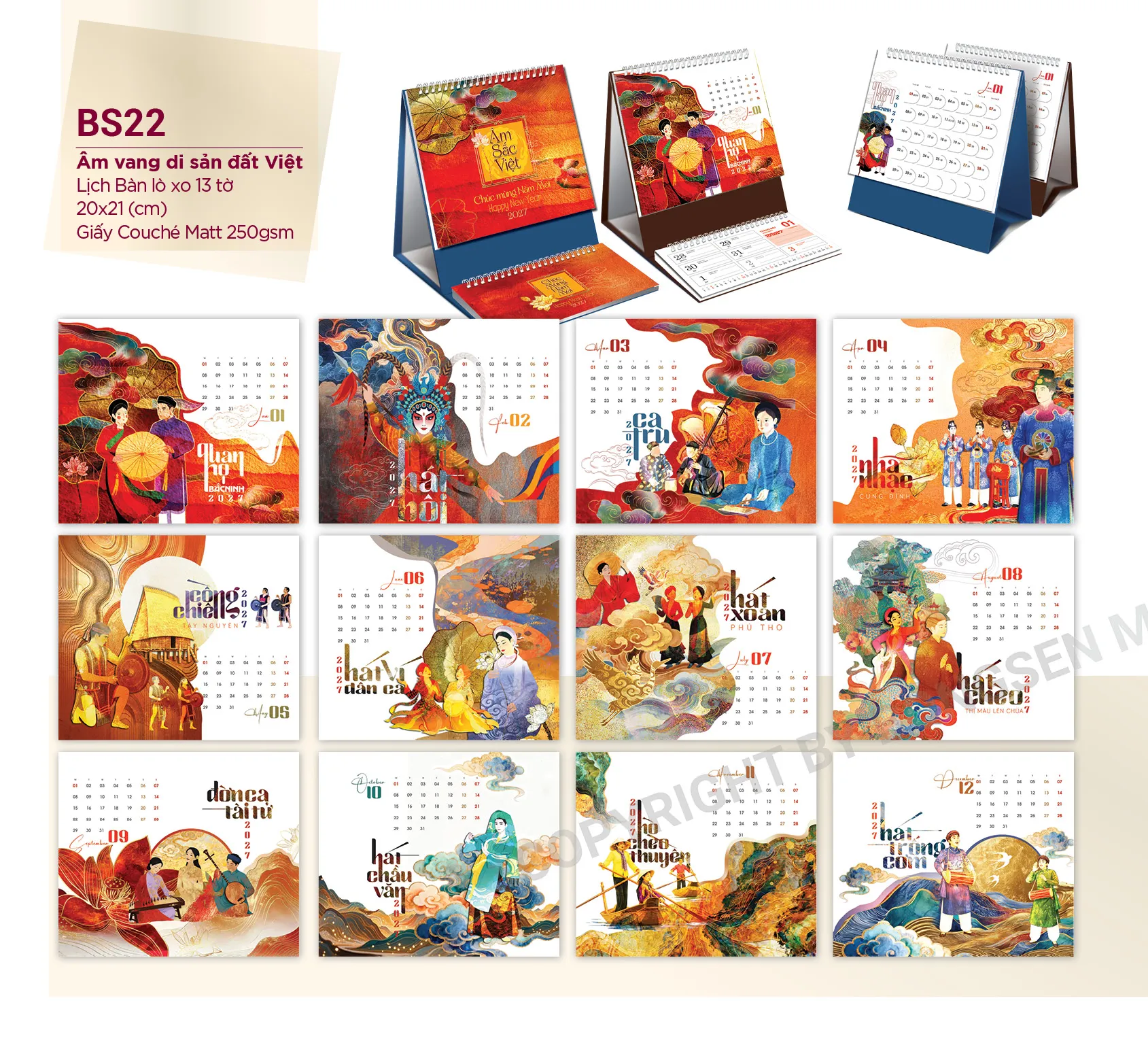 Lịch bàn phôi sẵn 2027 in logo doanh nghiệp