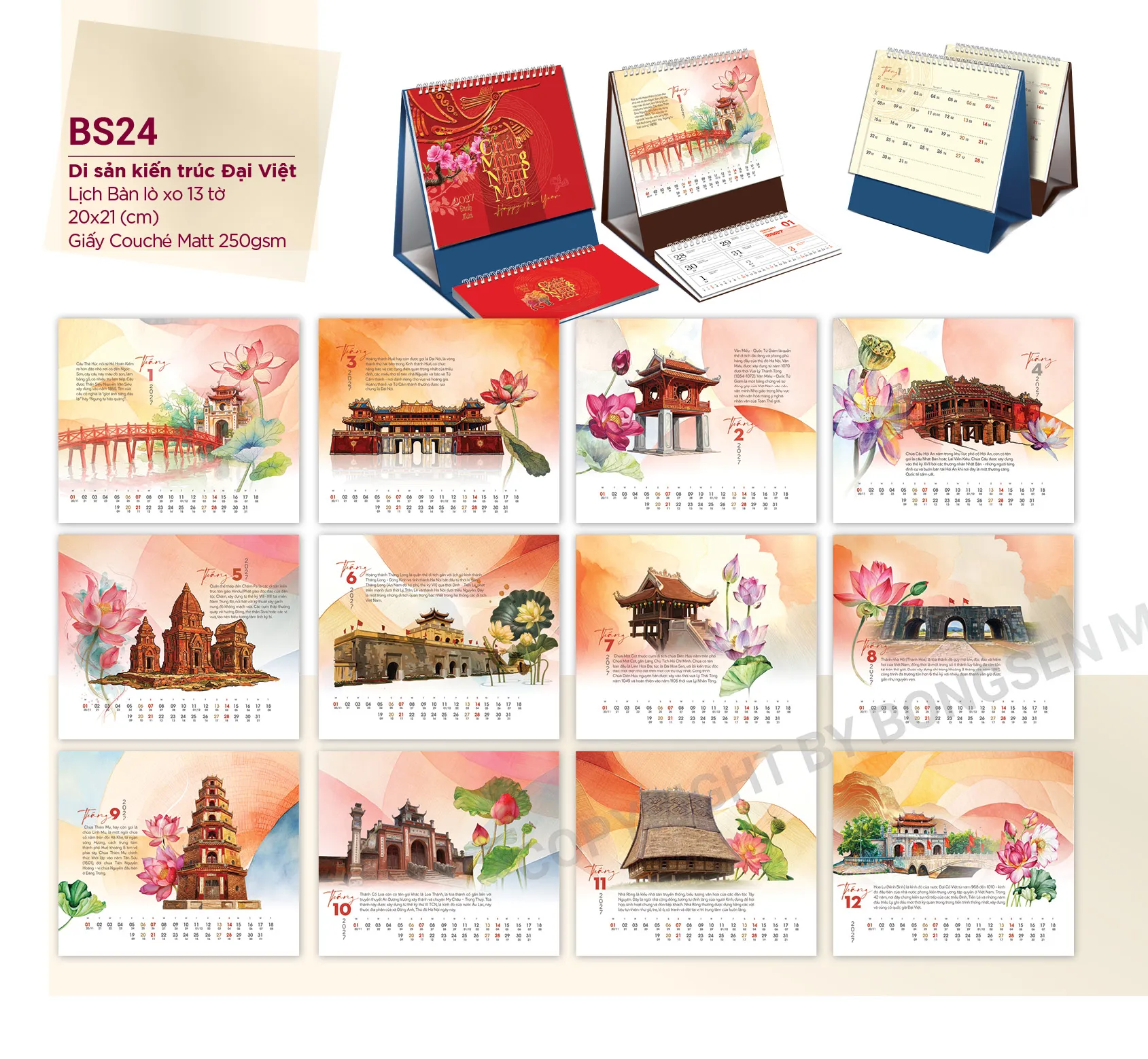 Lịch để bàn 2027 phôi có sẵn in theo mẫu