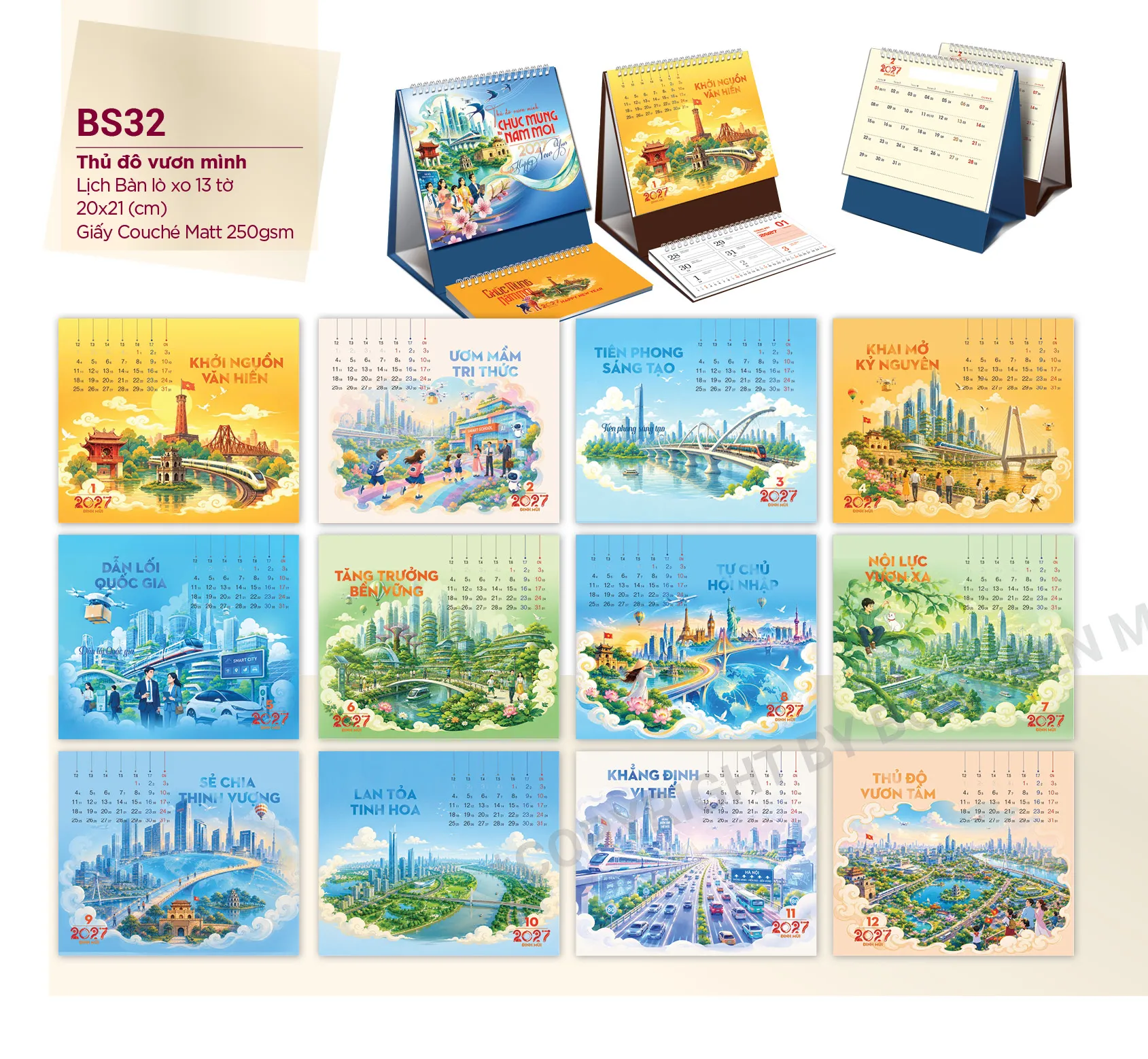 Lịch bàn phôi sẵn 2027 in thương hiệu doanh nghiệp