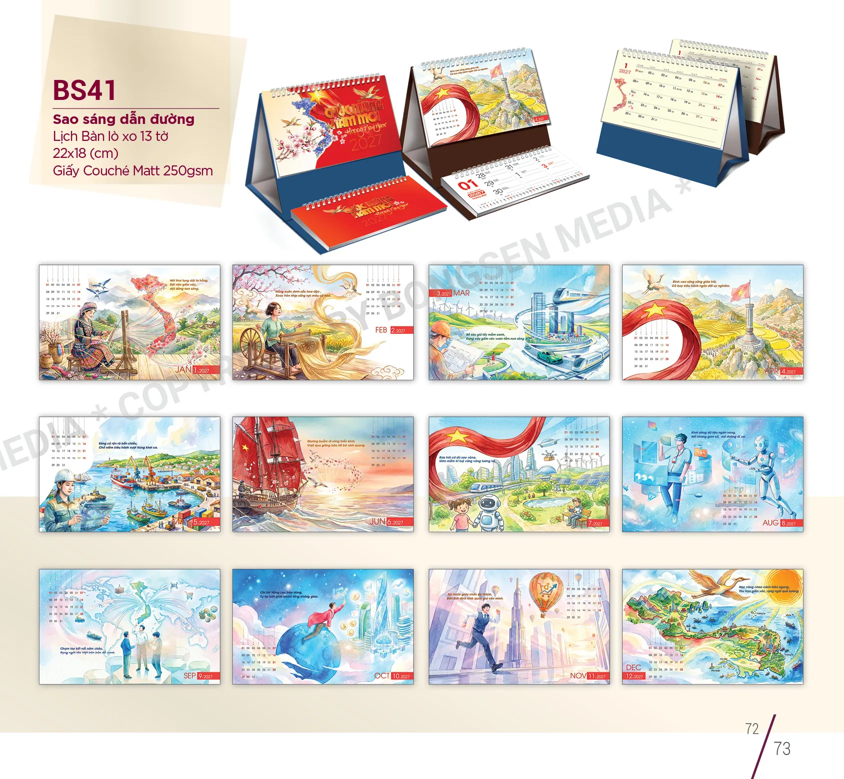 In logo doanh nghiệp trên lịch bàn phôi sẵn 2027