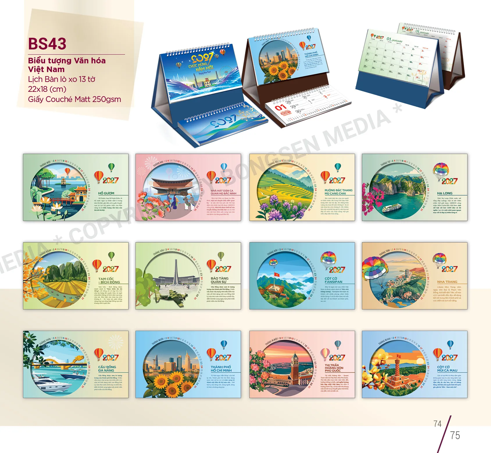 Mẫu lịch để bàn 2027 in thông tin công ty