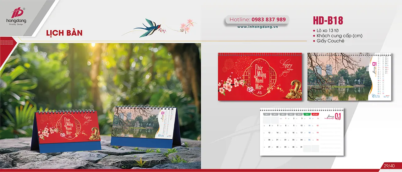 in lịch để bàn 2026 có logo doanh nghiệp
