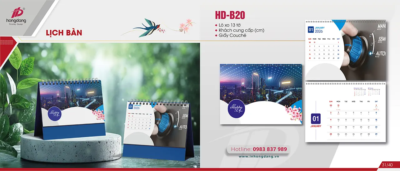lịch để bàn 2026 sáng tạo theo thương hiệu