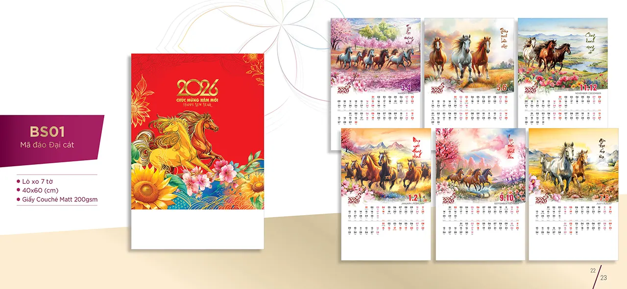 in lịch tết treo tường 7 tờ