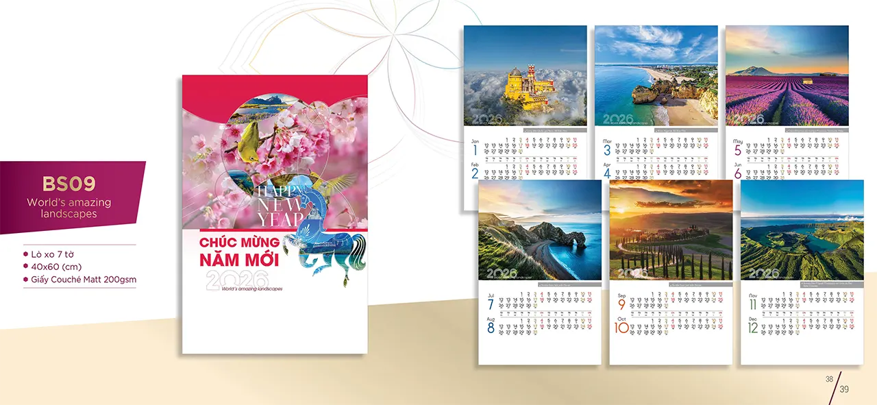 Mẫu lịch lò xo đẹp, in theo yêu cầu giá rẻ