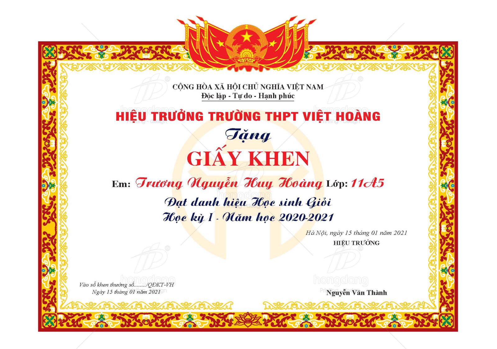 giấy khen thpt
